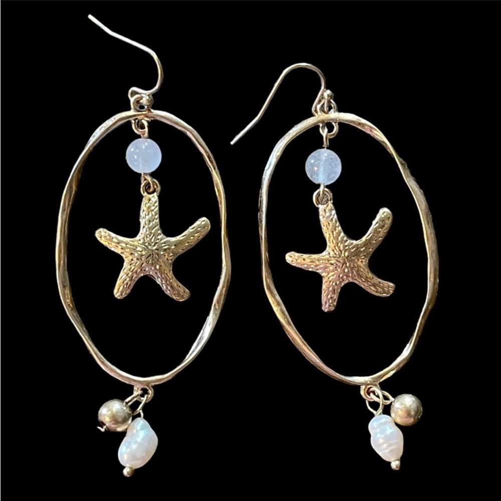 Oval Pearl Starfish Earrings - Picture 8 of 15